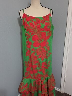 Green & Coral Floral Maxi Slip Dress
